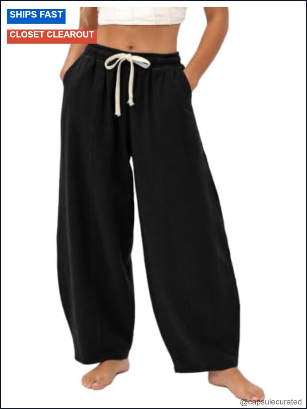 Cotton Linen Wide Leg Harem Pants Elastic Waist Flowy Barrel Trousers